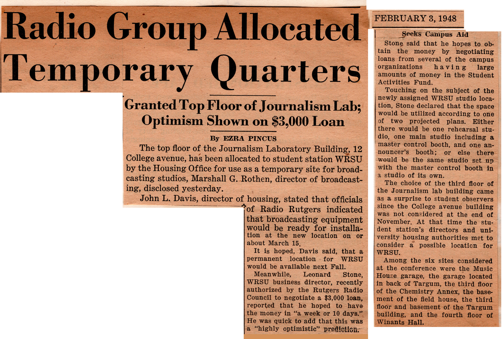 1948 02 03 Temporary Quarters (until 1969)