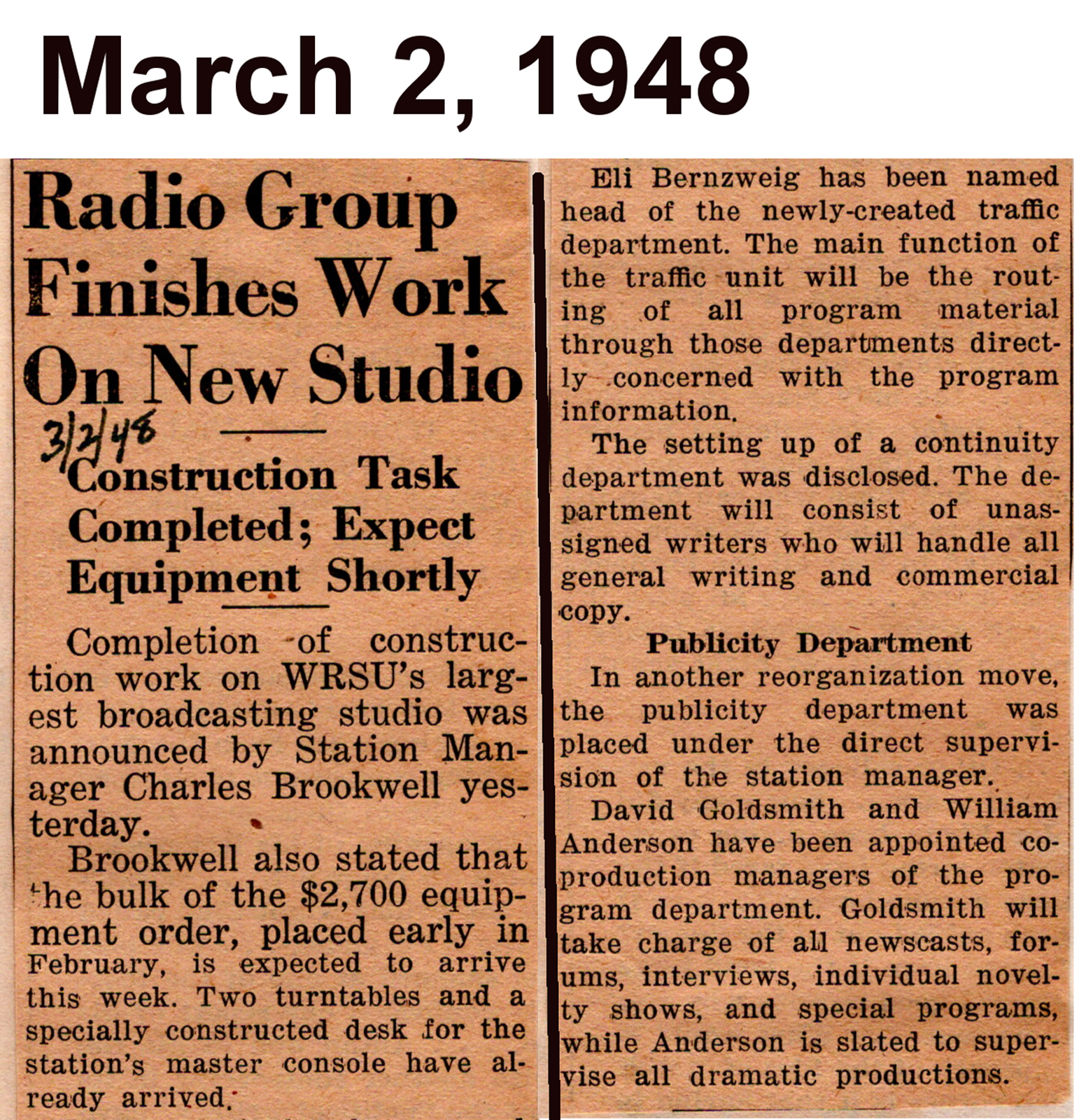 1948 March 2 - Finishes Work