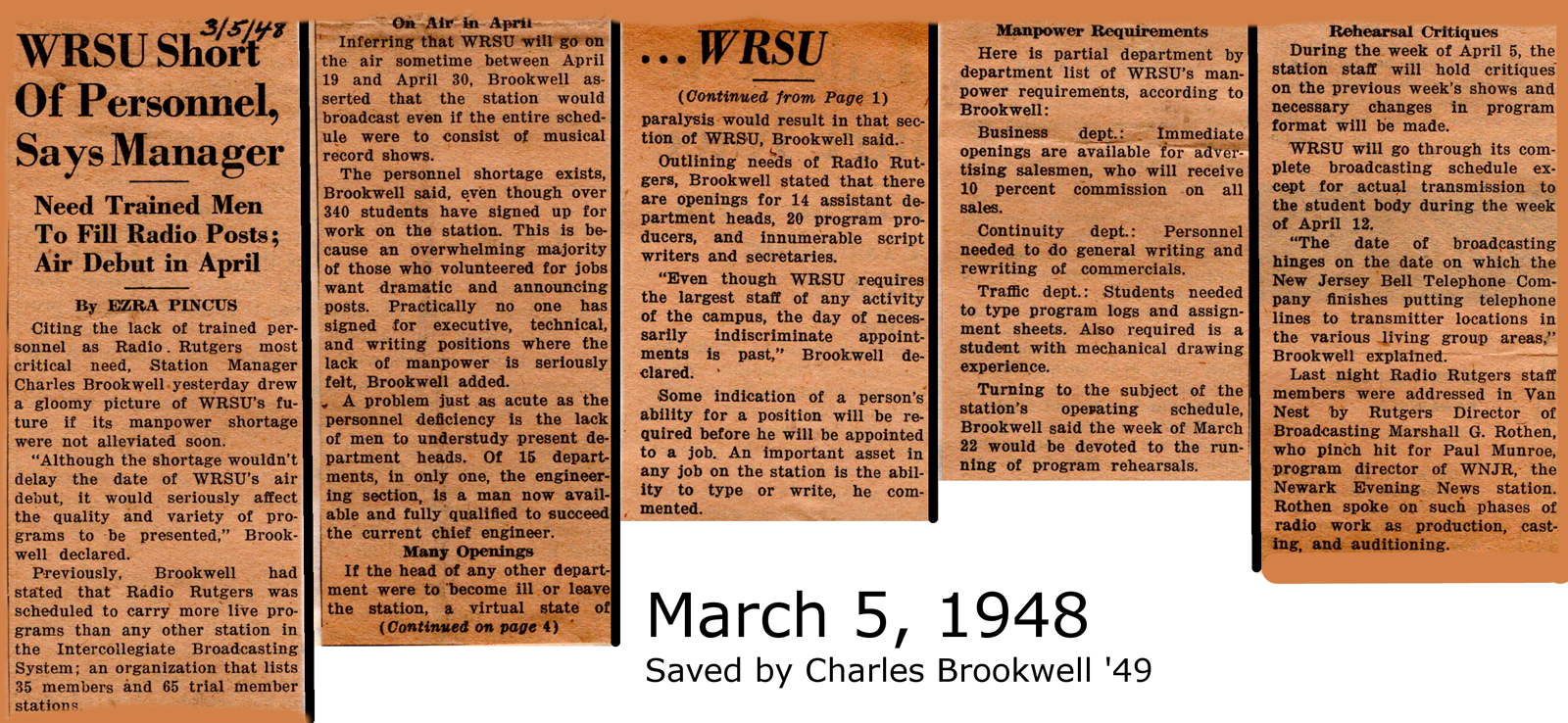 1948 March 5 - Short on Staff - It took a lot of staff to Do LIVE Radio