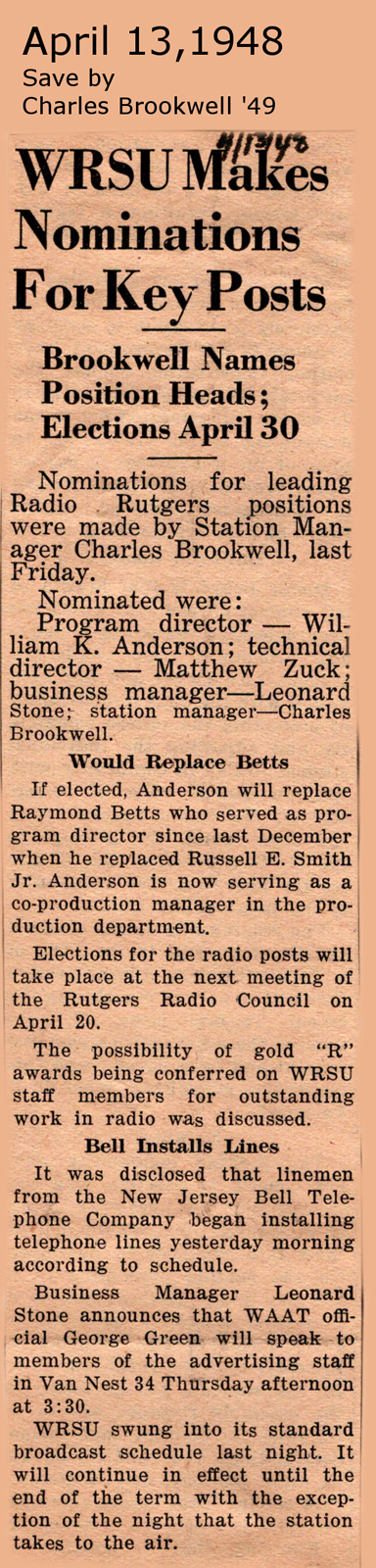 1948 April 13 - Key Staff Posts