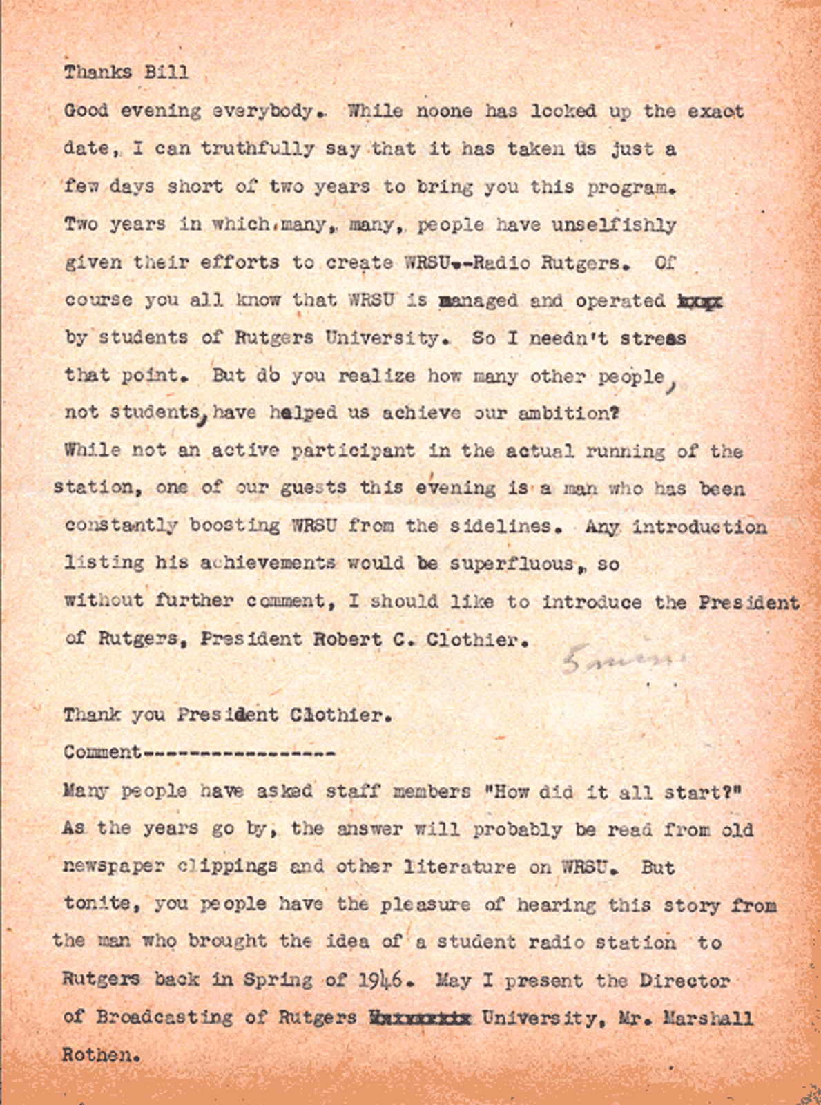 Charles Brookwell Original Script from April 26, 1948 - Page 1