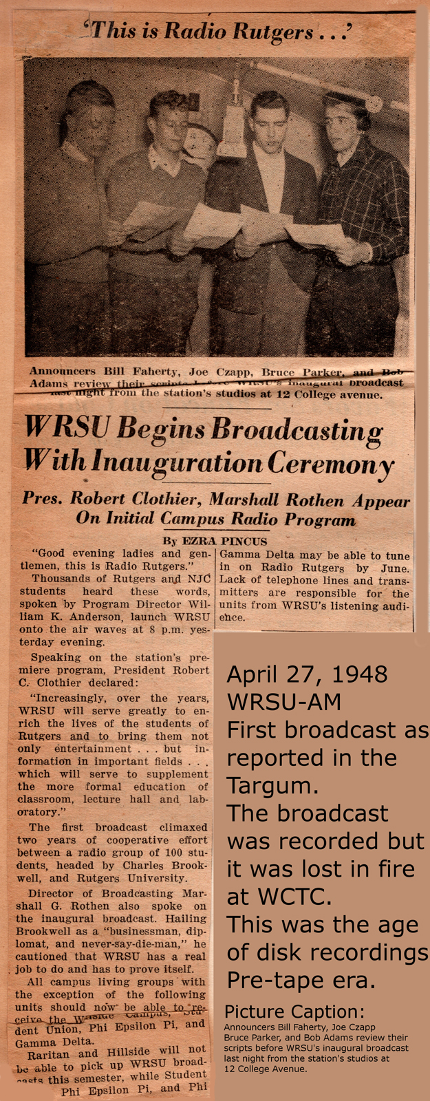 1948 April 27 - WRSU Begins Broadcasting