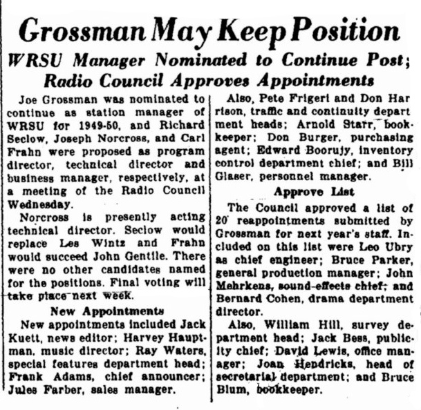 1949 Grossman May Keep Position
