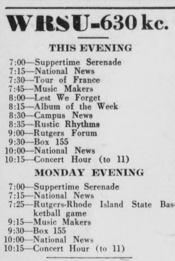 1949 January 07 WRSU Schedule
