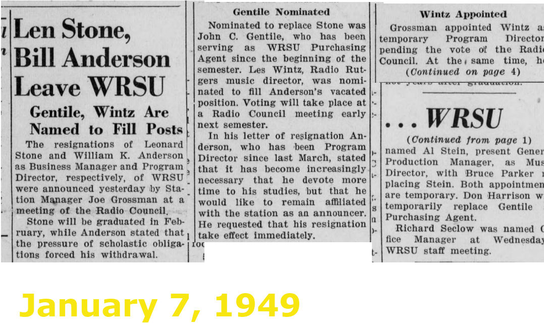 1949 January 07 Len Stone/Bill Anderson Leave WRSU