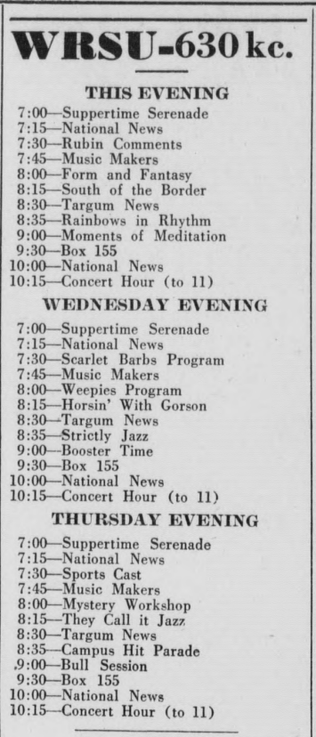 1949 January 11 WRSU Schedule
