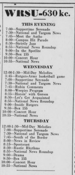 1949 February 01 WRSU Schedule