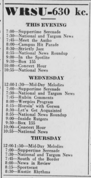 1949 February 08 WRSU Schedule