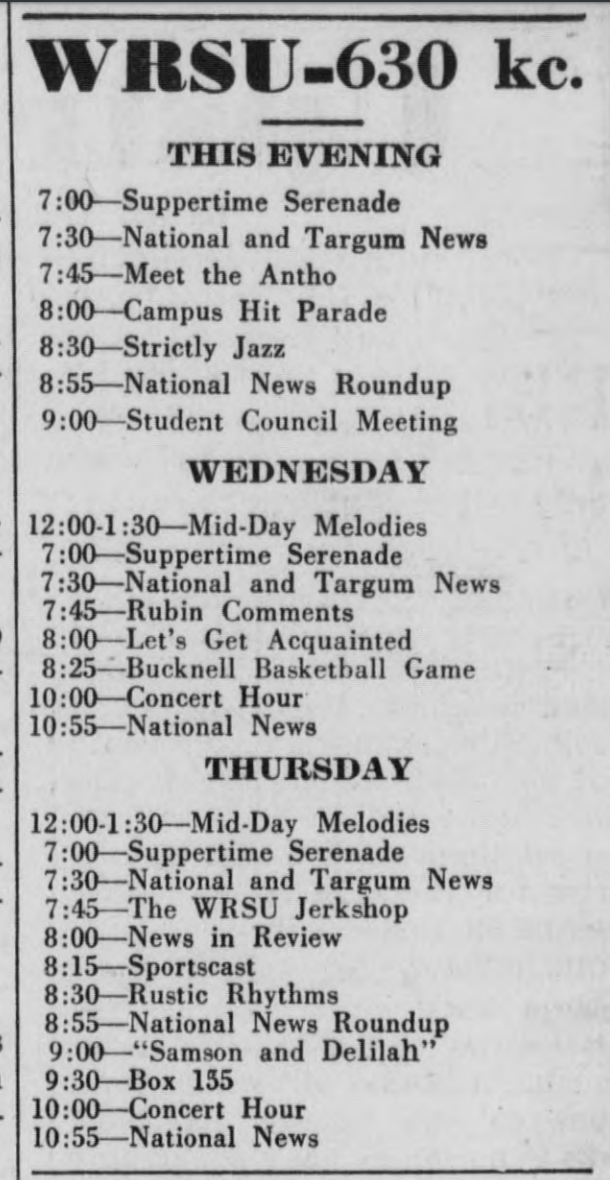 1949 March 8 WRSU Schedule