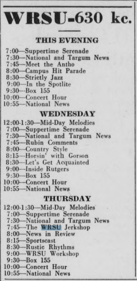 1949 March 15 WRSU Schedule