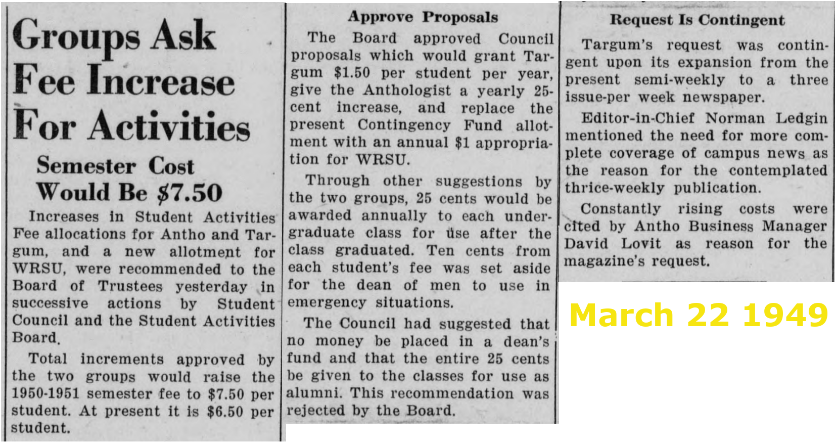 1949 March 22 Fee Increease ?