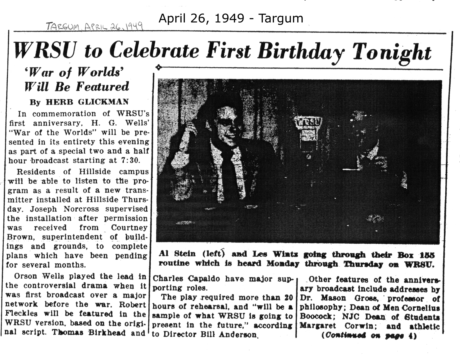 1949 April 26 Schedule