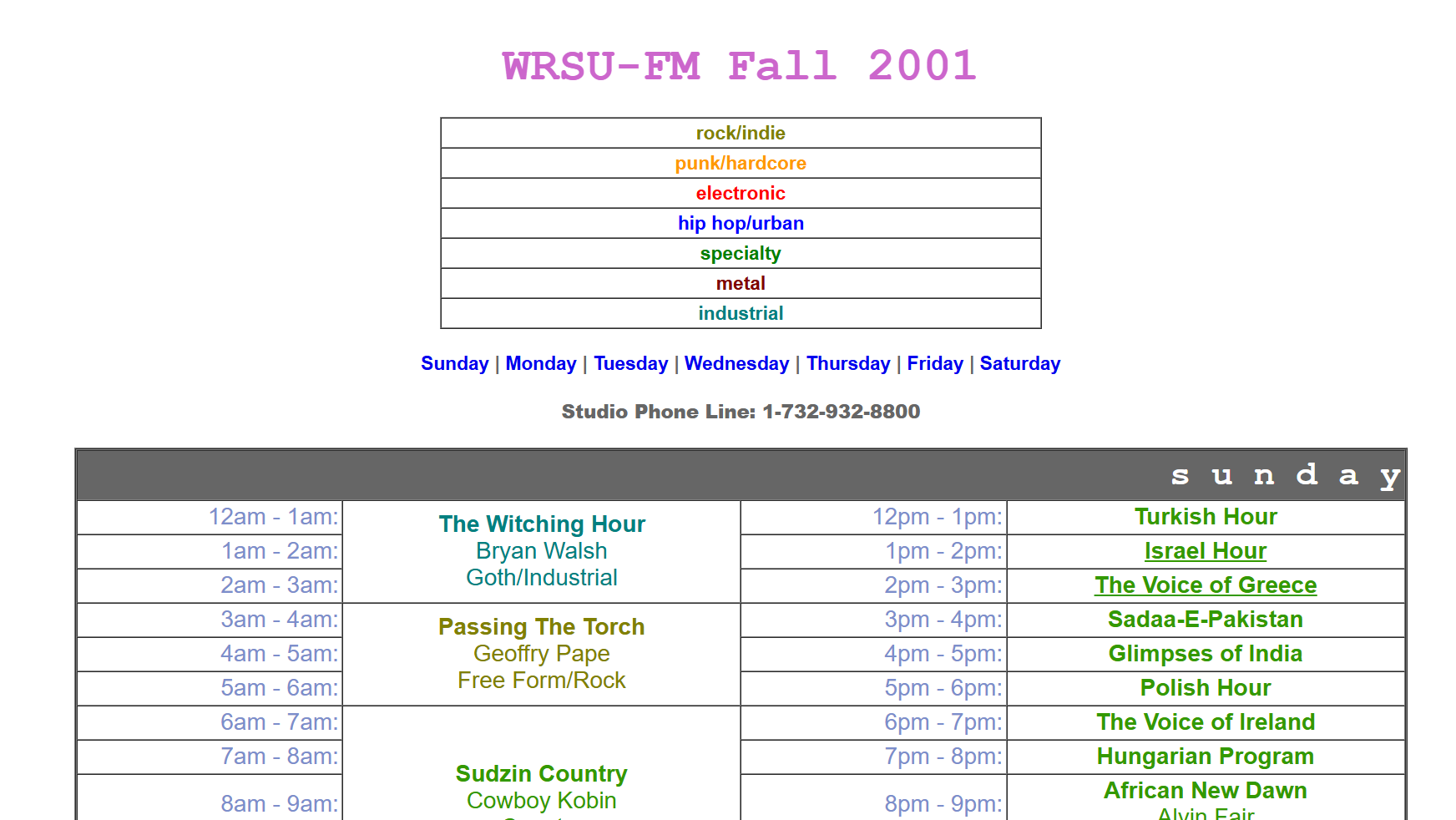 Fall 2001 Schedule