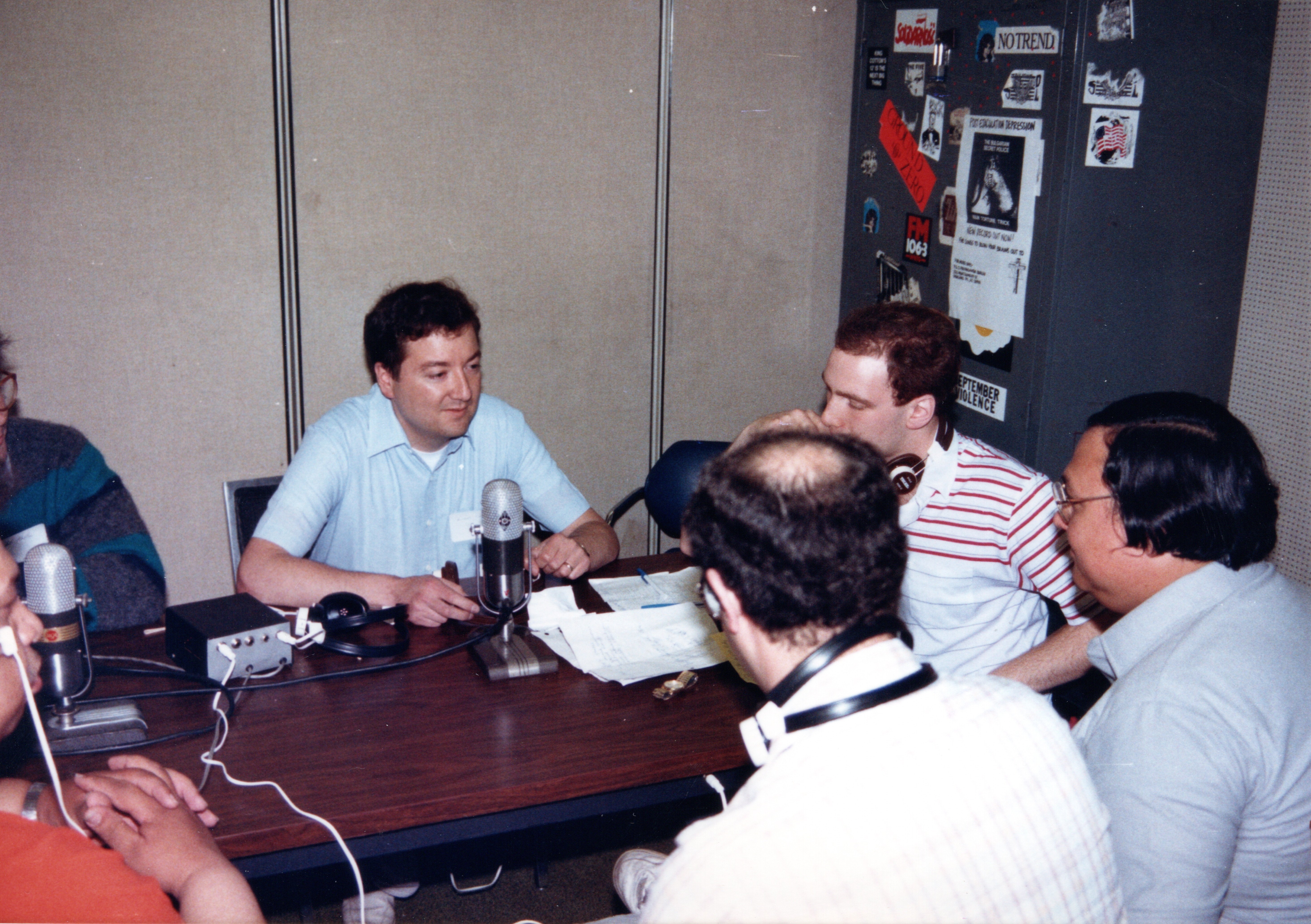 1988 40 Years WRSU Reunion L-R Bob Koska, Ron Hope, Mike Centore, Mark Harris, Unknown, Rick Harvey