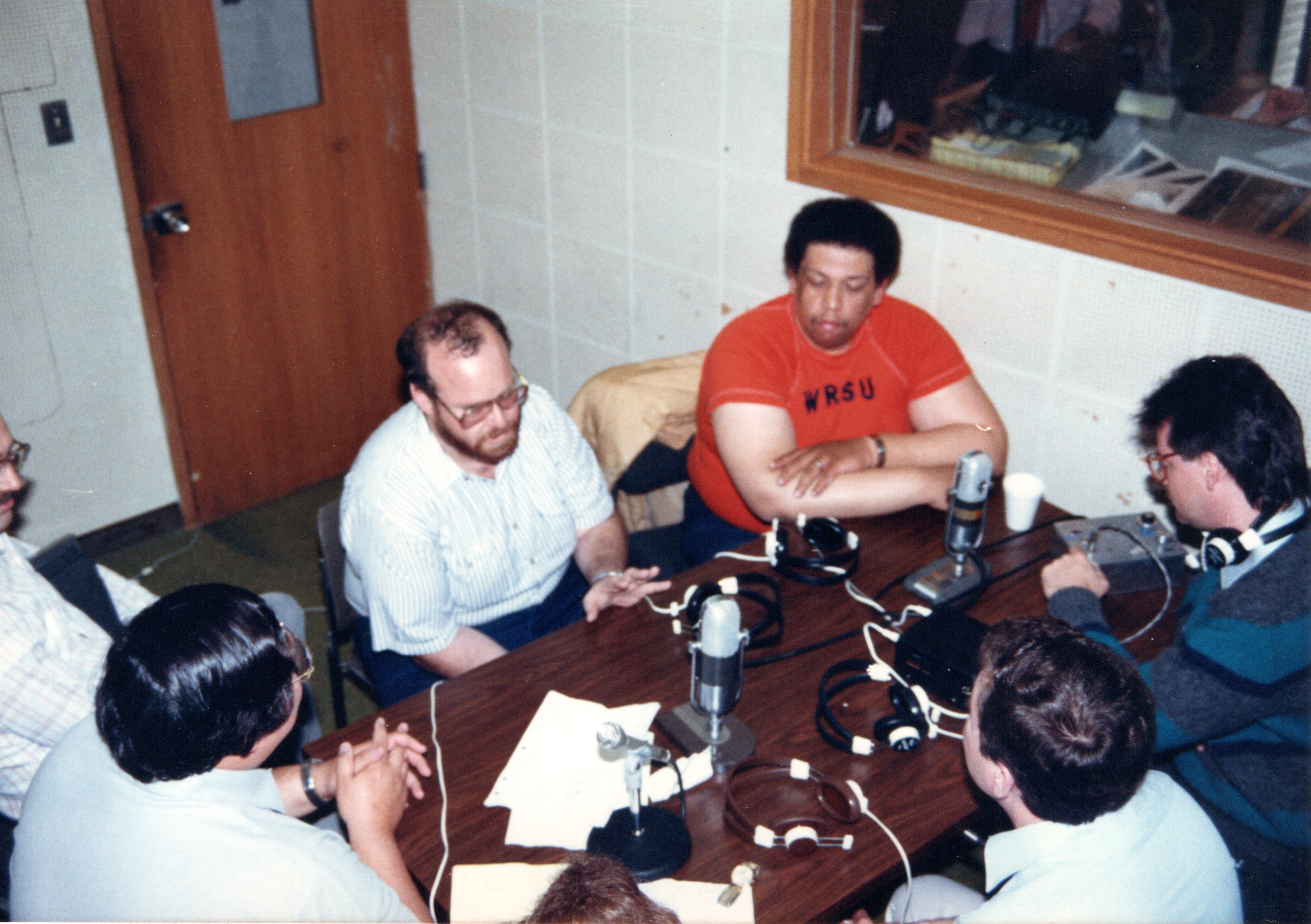 1988 40 Years WRSU Reunion L-R Mark Harris, Rich Harvey, Dave Levine, Ron Hope, Bob Koska, Mike Centore