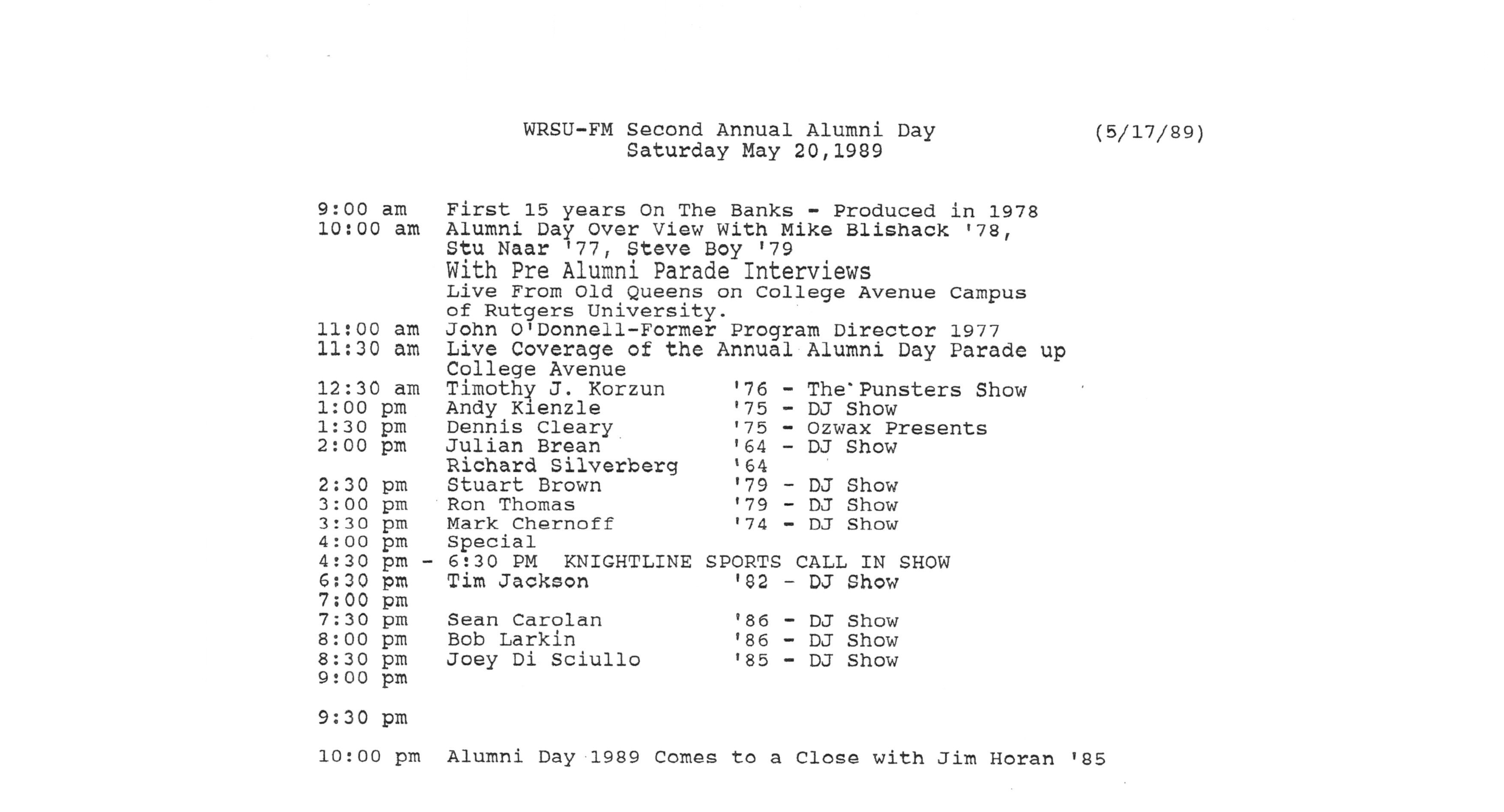 30 1989 Alumni Day Schedule